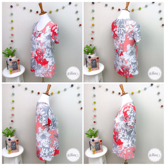 Croft & Barrow Red/Coral/Gray Floral Blouse - Picture 3 of 7